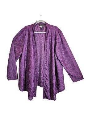 Added Dimensions Purple Textured Open Front Cardigan Jacket 14/16 sheer office